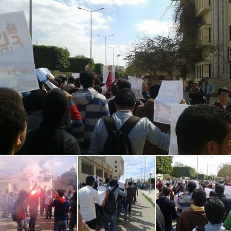 مسيرة لطلاب جامعة المنصورة احتجاجًا على فصل زملائهم