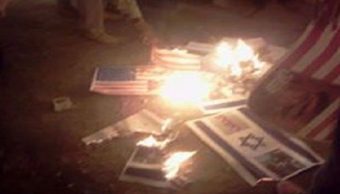 فيديو.. ثوار سنورس يحرقون علمي أمريكا والصهاينة في وقفة