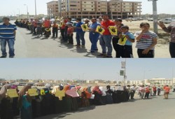 سلسلة بشرية بالخياط بدمياط تندد بجرائم الانقلاب في سيناء