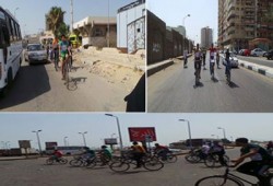 مارثون "بالبسكلته" على شاطئ بورسعيد يسخر من السفاح