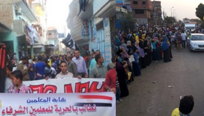 بالصور والفيديو.. سلسلة بشرية بقرية الرئيس ومسيرة بأبو كبير رفضًا للانقلاب