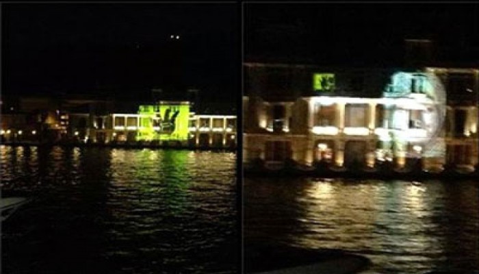 مظاهرة بالسفن في تركيا تعكس صور شهداء وشارة رابعة على السفارة المصرية