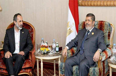 الرئيس مرسي يستعرض مع معاذ الخطيب تطورات الأزمة السورية