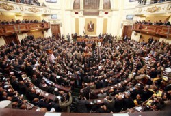 مسنة أمام مجلس الشعب ترفض إساءة المتظاهرين للنواب