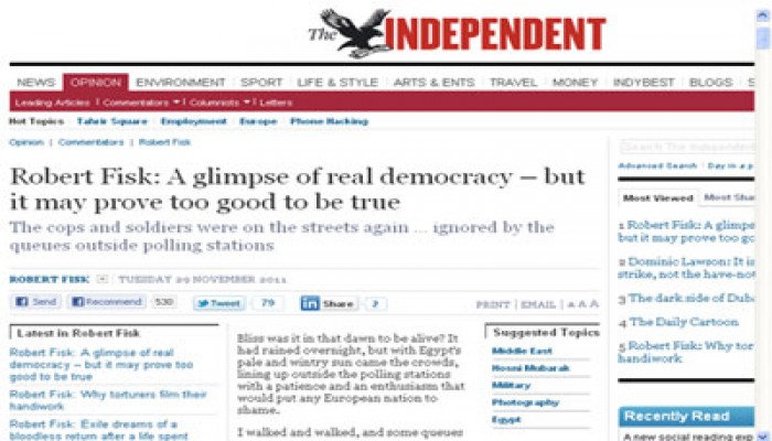 روبيرت فيسك: الانتخابات المصرية تُشعر أوروبا بالخزي