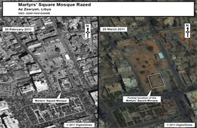 كتائب القذافي تهدم مسجدًا بالزاوية!