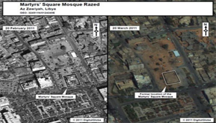 كتائب القذافي تهدم مسجدًا بالزاوية!