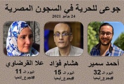 استمرار إضراب علا القرضاوي وأحمد سمير وهشام فؤاد عن الطعام بسجون الانقلاب