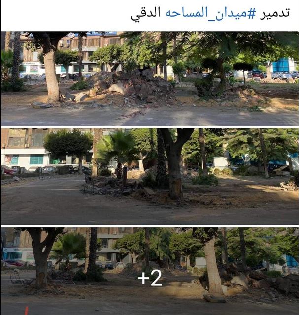 نظام الانقلاب يبدأ إزالة أشجار ميدان المساحة بالدقي