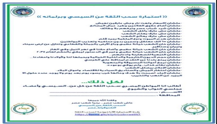 عمرو واكد وتكنوقراط مصر يدعون إلى دعم حملة سحب الثقة من السيسي